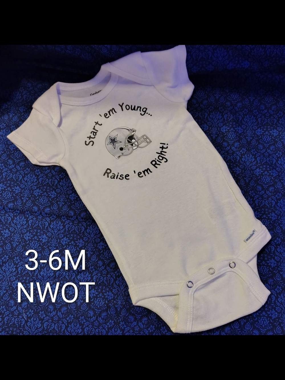 White Baby One-Piece Bodysuit Dallas 🏈 3-6 Months Gerber NWOT